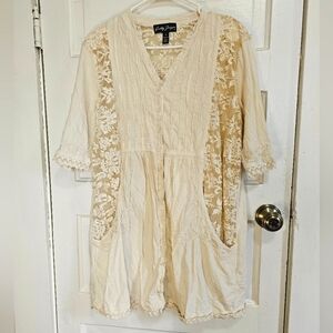 Vintage Gretty Zueger Small Lace Cream Tunic Dress Blouse